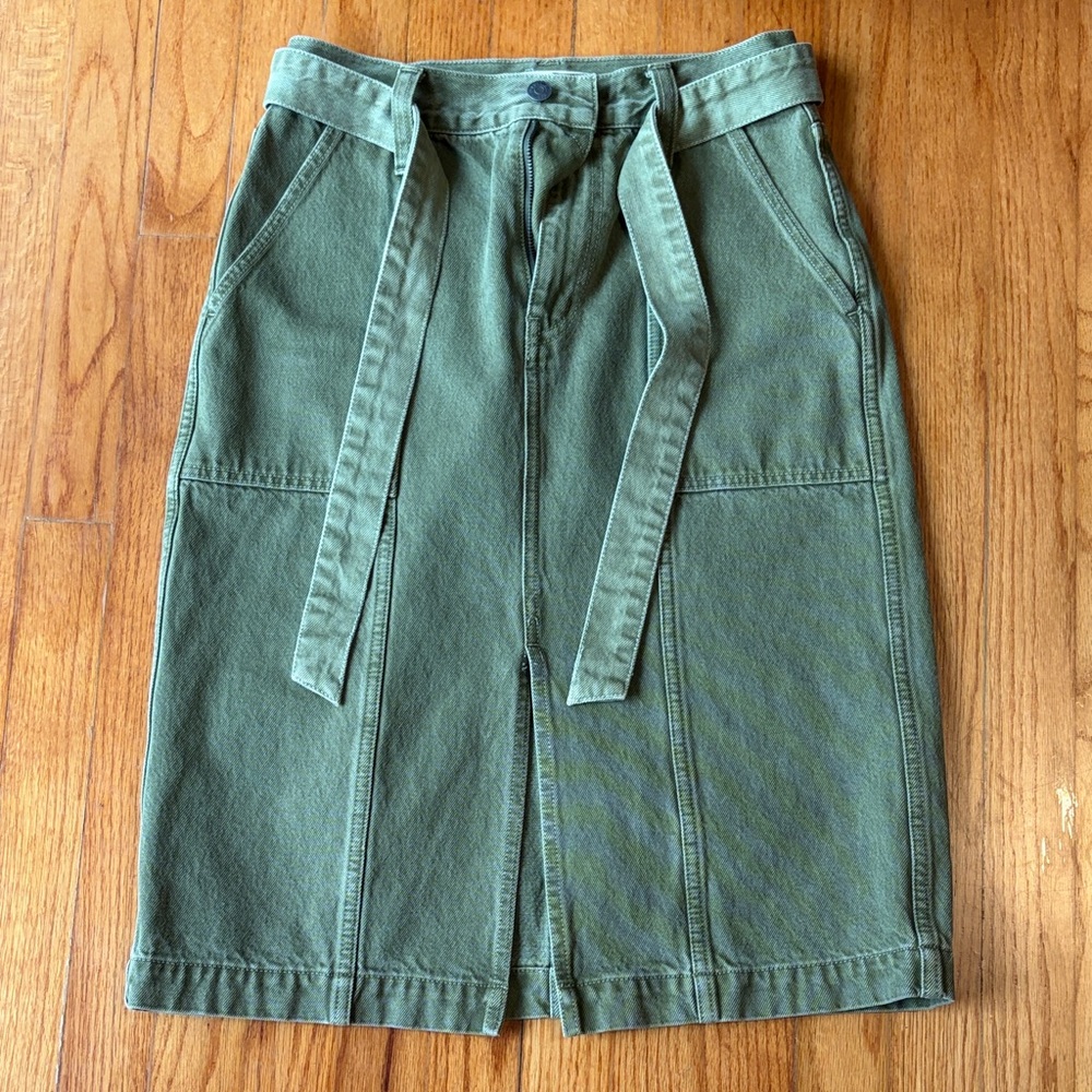 Madewell Olive Green Denim Pencil Skirt with Belt